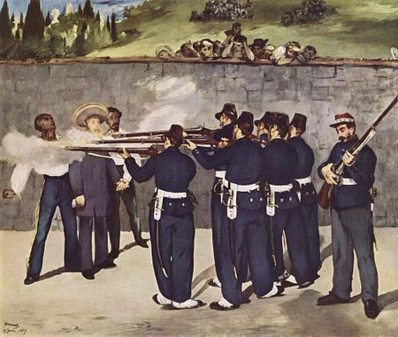 The Execution of Emperor Maximilian" (1868-9), by Édouard Manet, held at Kunsthalle Mannheim museum. The Execution of Emperor Maximilian" (1868-9), by Édouard Manet, held at Kunsthalle Mannheim museum.